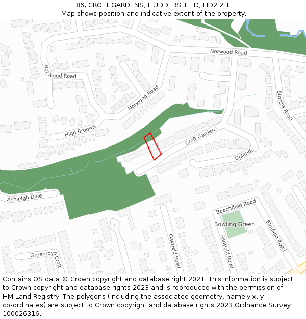 86, CROFT GARDENS, HUDDERSFIELD, HD2 2FL: Location map and indicative extent of plot