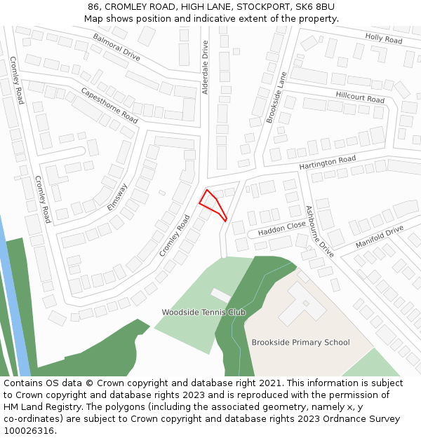 86, CROMLEY ROAD, HIGH LANE, STOCKPORT, SK6 8BU: Location map and indicative extent of plot