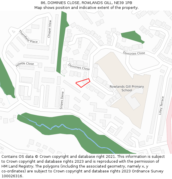 86, DOMINIES CLOSE, ROWLANDS GILL, NE39 1PB: Location map and indicative extent of plot