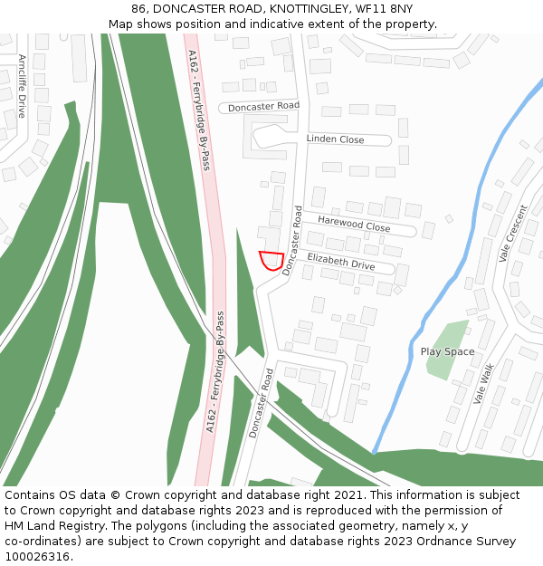 86, DONCASTER ROAD, KNOTTINGLEY, WF11 8NY: Location map and indicative extent of plot