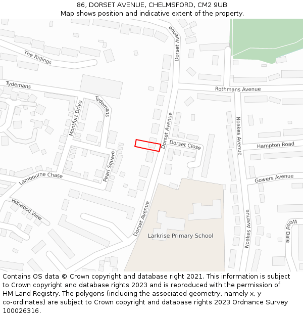 86, DORSET AVENUE, CHELMSFORD, CM2 9UB: Location map and indicative extent of plot