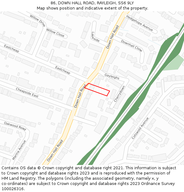 86, DOWN HALL ROAD, RAYLEIGH, SS6 9LY: Location map and indicative extent of plot