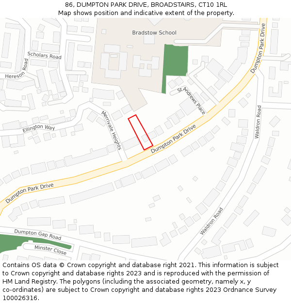 86, DUMPTON PARK DRIVE, BROADSTAIRS, CT10 1RL: Location map and indicative extent of plot