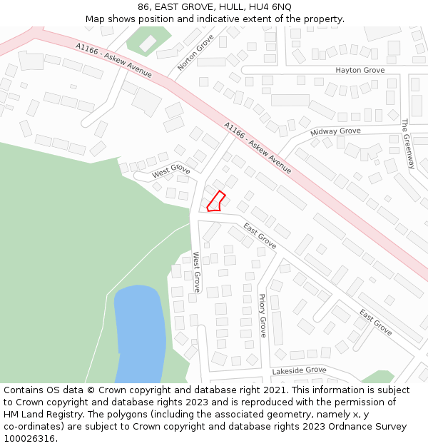 86, EAST GROVE, HULL, HU4 6NQ: Location map and indicative extent of plot