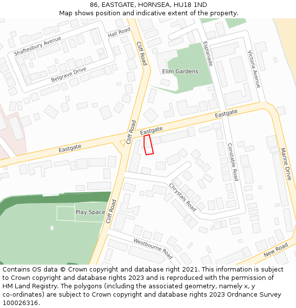 86, EASTGATE, HORNSEA, HU18 1ND: Location map and indicative extent of plot
