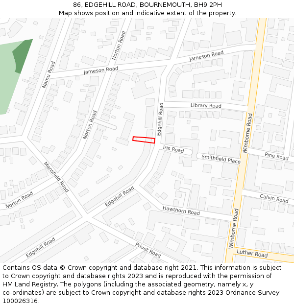 86, EDGEHILL ROAD, BOURNEMOUTH, BH9 2PH: Location map and indicative extent of plot