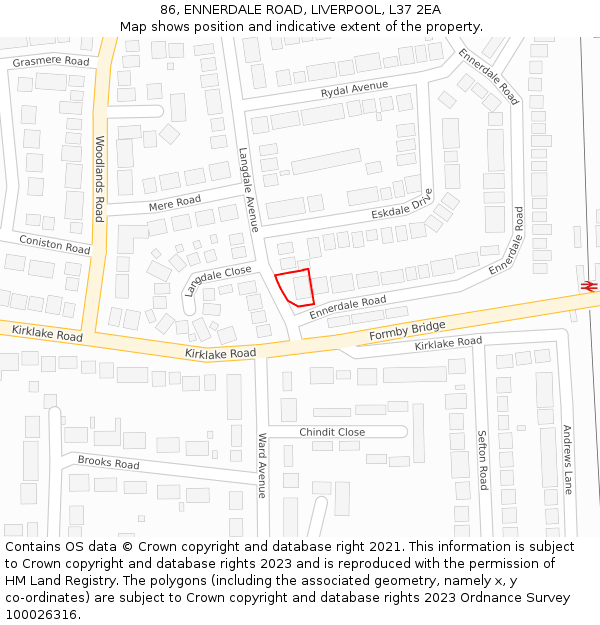 86, ENNERDALE ROAD, LIVERPOOL, L37 2EA: Location map and indicative extent of plot