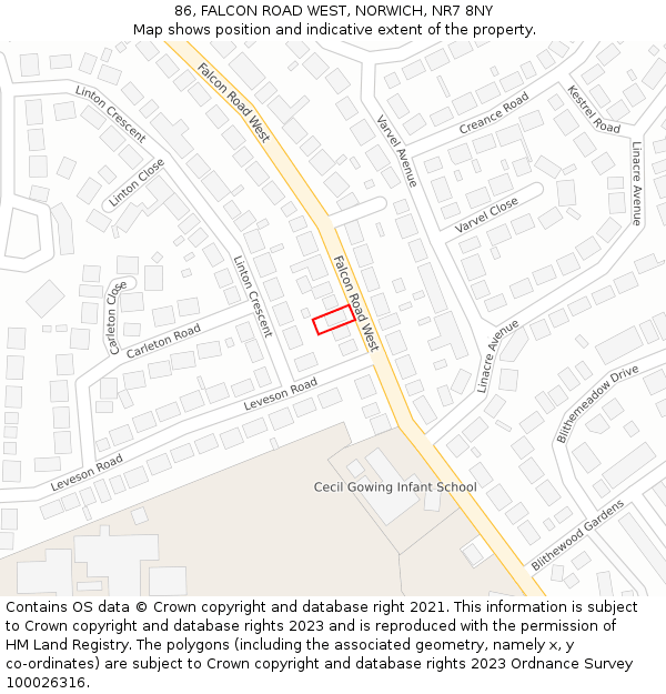 86, FALCON ROAD WEST, NORWICH, NR7 8NY: Location map and indicative extent of plot