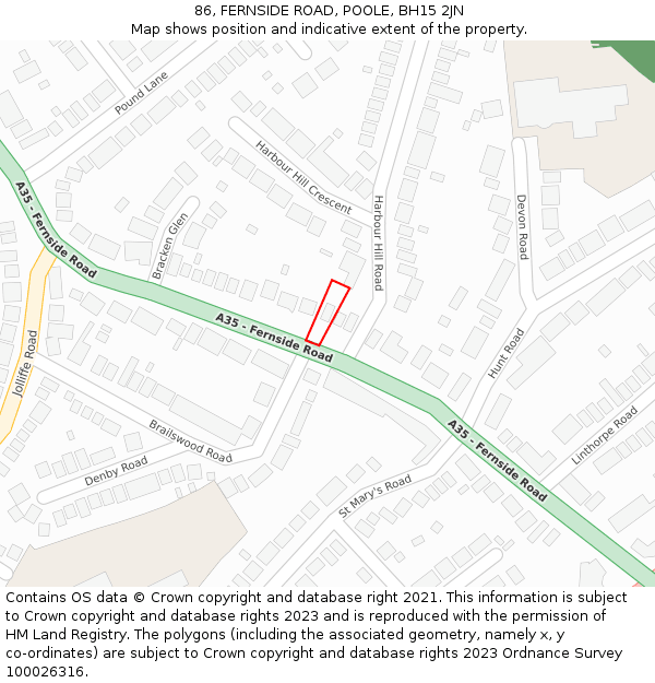 86, FERNSIDE ROAD, POOLE, BH15 2JN: Location map and indicative extent of plot
