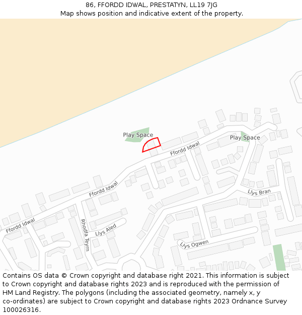 86, FFORDD IDWAL, PRESTATYN, LL19 7JG: Location map and indicative extent of plot