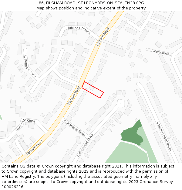 86, FILSHAM ROAD, ST LEONARDS-ON-SEA, TN38 0PG: Location map and indicative extent of plot