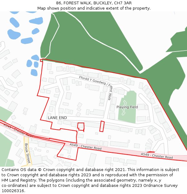 86, FOREST WALK, BUCKLEY, CH7 3AR: Location map and indicative extent of plot