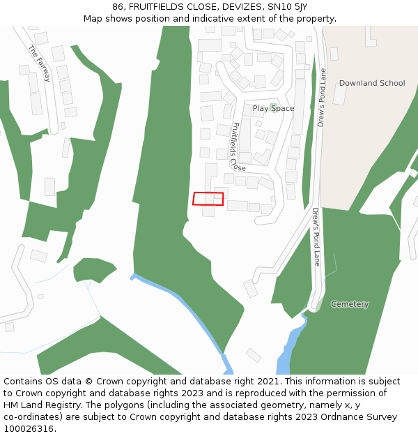 86, FRUITFIELDS CLOSE, DEVIZES, SN10 5JY: Location map and indicative extent of plot