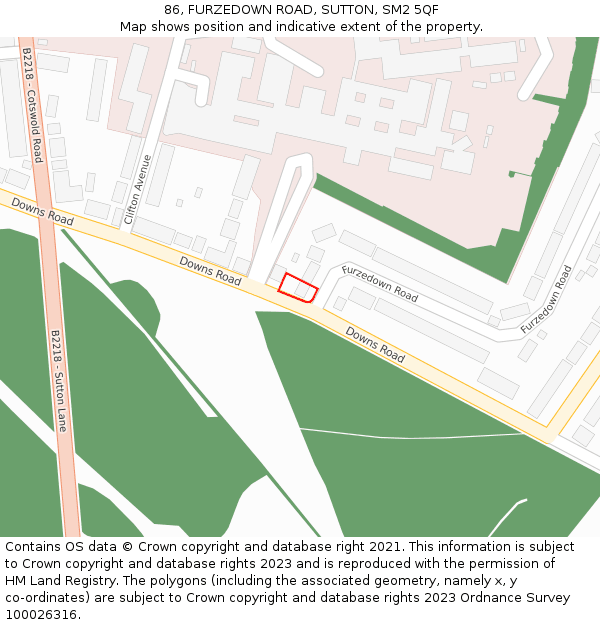 86, FURZEDOWN ROAD, SUTTON, SM2 5QF: Location map and indicative extent of plot