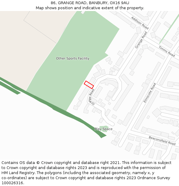 86, GRANGE ROAD, BANBURY, OX16 9AU: Location map and indicative extent of plot