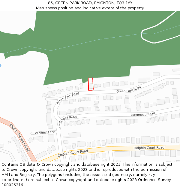 86, GREEN PARK ROAD, PAIGNTON, TQ3 1AY: Location map and indicative extent of plot