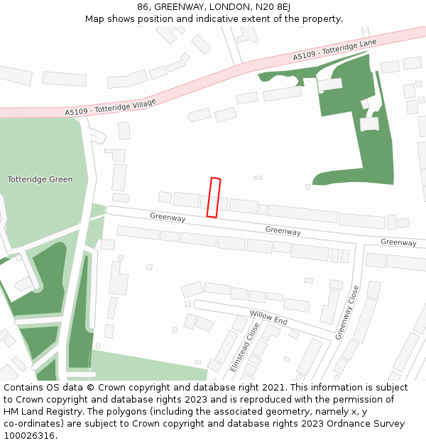 86, GREENWAY, LONDON, N20 8EJ: Location map and indicative extent of plot