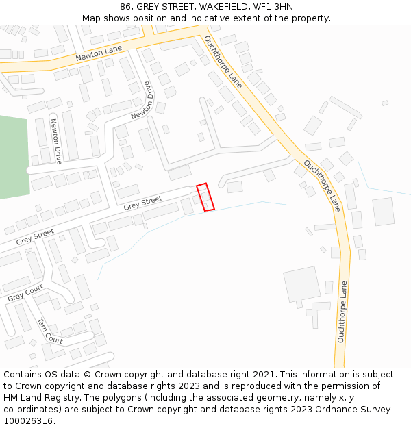 86, GREY STREET, WAKEFIELD, WF1 3HN: Location map and indicative extent of plot