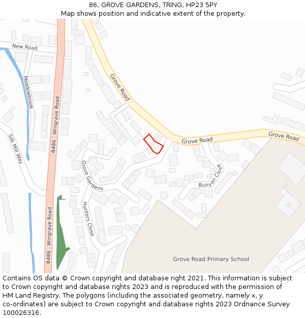 86, GROVE GARDENS, TRING, HP23 5PY: Location map and indicative extent of plot