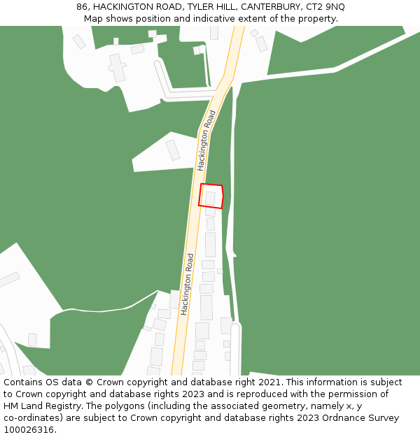 86, HACKINGTON ROAD, TYLER HILL, CANTERBURY, CT2 9NQ: Location map and indicative extent of plot