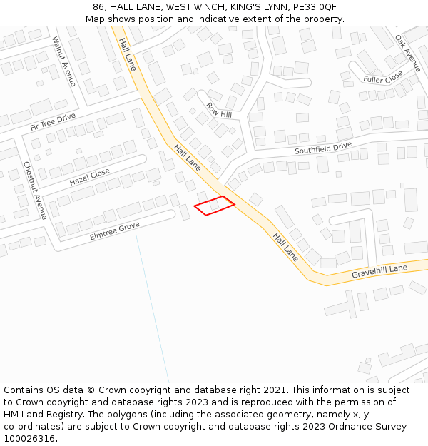 86, HALL LANE, WEST WINCH, KING'S LYNN, PE33 0QF: Location map and indicative extent of plot
