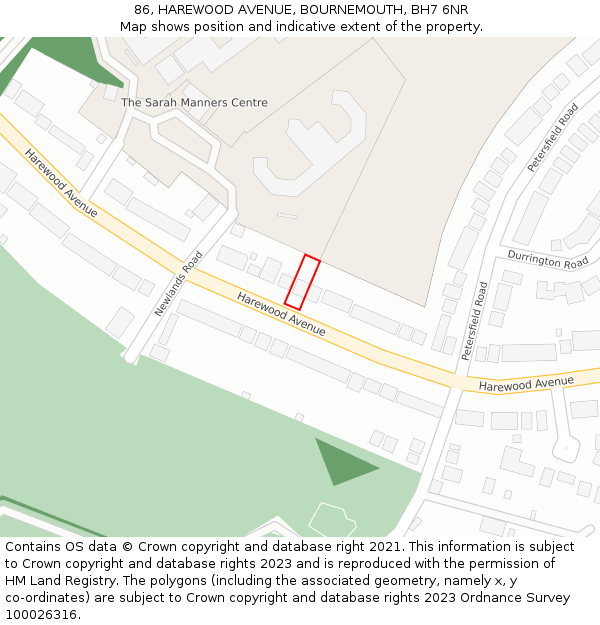 86, HAREWOOD AVENUE, BOURNEMOUTH, BH7 6NR: Location map and indicative extent of plot