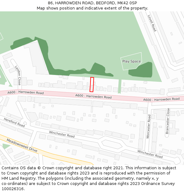 86, HARROWDEN ROAD, BEDFORD, MK42 0SP: Location map and indicative extent of plot