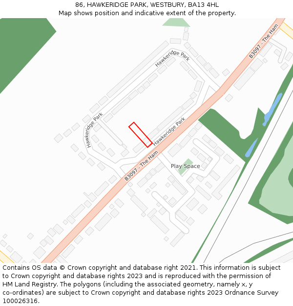 86, HAWKERIDGE PARK, WESTBURY, BA13 4HL: Location map and indicative extent of plot