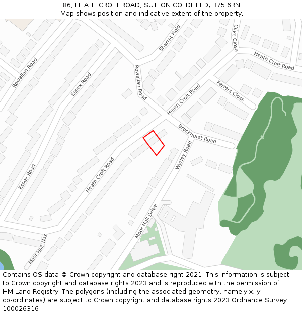86, HEATH CROFT ROAD, SUTTON COLDFIELD, B75 6RN: Location map and indicative extent of plot
