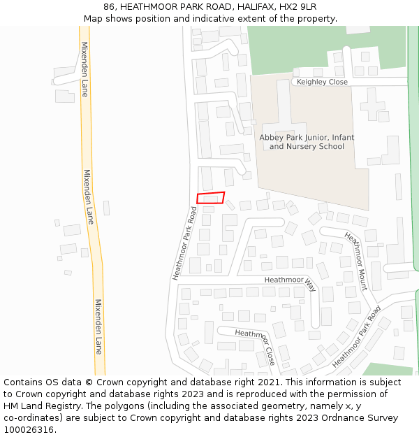 86, HEATHMOOR PARK ROAD, HALIFAX, HX2 9LR: Location map and indicative extent of plot