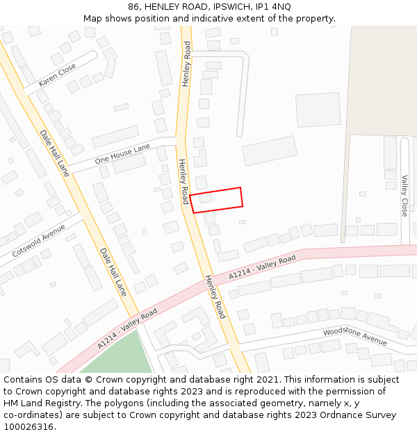 86, HENLEY ROAD, IPSWICH, IP1 4NQ: Location map and indicative extent of plot