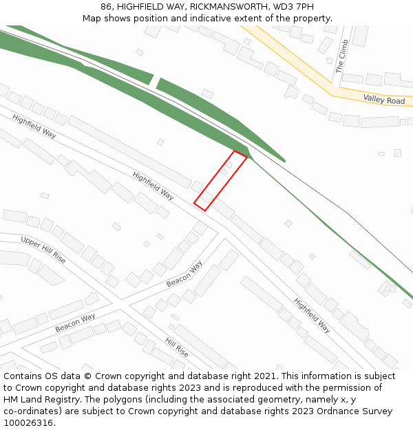 86, HIGHFIELD WAY, RICKMANSWORTH, WD3 7PH: Location map and indicative extent of plot