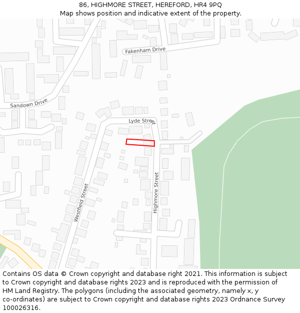 86, HIGHMORE STREET, HEREFORD, HR4 9PQ: Location map and indicative extent of plot