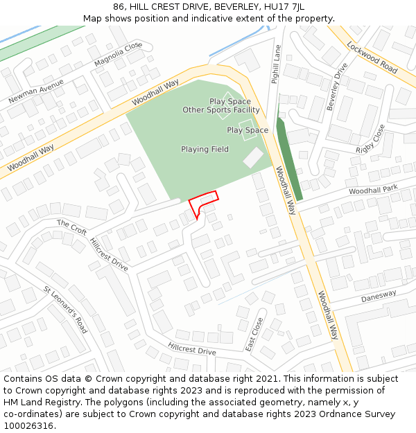 86, HILL CREST DRIVE, BEVERLEY, HU17 7JL: Location map and indicative extent of plot