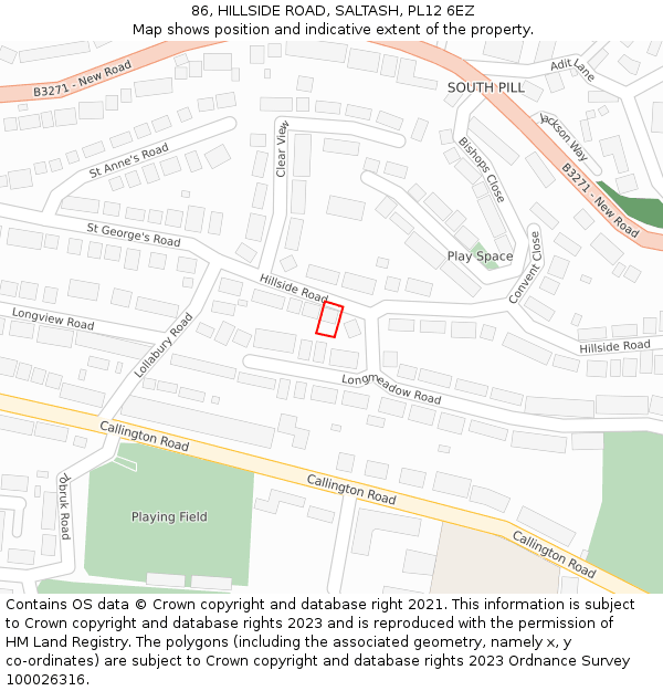 86, HILLSIDE ROAD, SALTASH, PL12 6EZ: Location map and indicative extent of plot