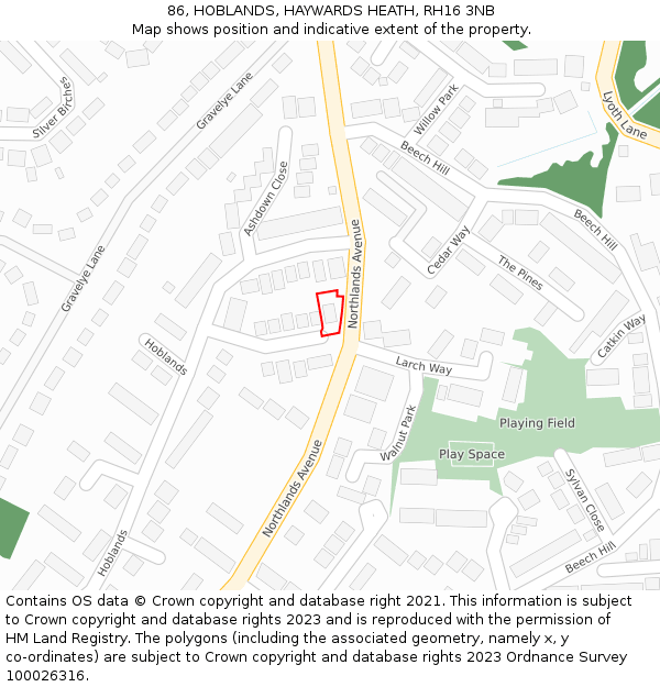 86, HOBLANDS, HAYWARDS HEATH, RH16 3NB: Location map and indicative extent of plot