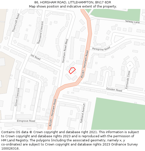 86, HORSHAM ROAD, LITTLEHAMPTON, BN17 6DR: Location map and indicative extent of plot