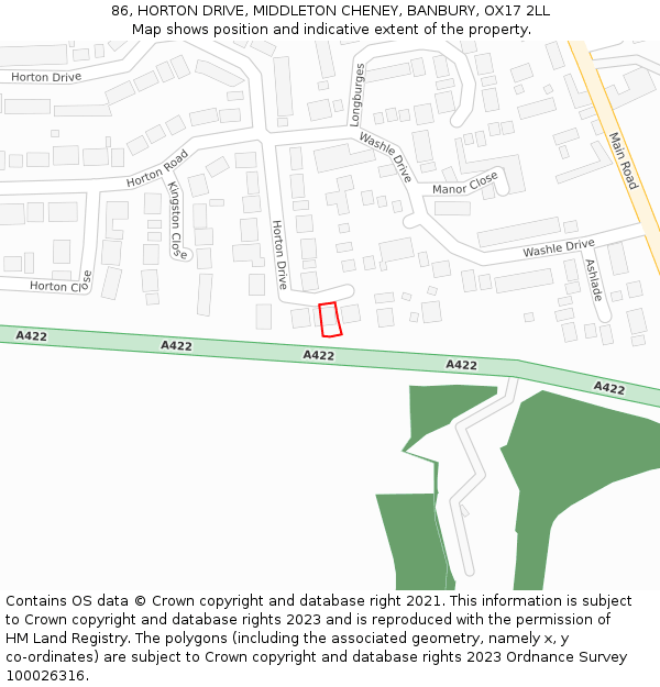 86, HORTON DRIVE, MIDDLETON CHENEY, BANBURY, OX17 2LL: Location map and indicative extent of plot