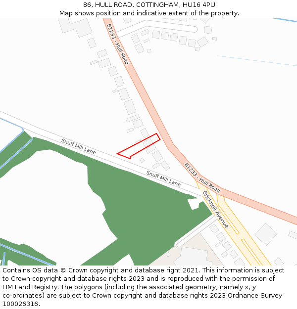86, HULL ROAD, COTTINGHAM, HU16 4PU: Location map and indicative extent of plot