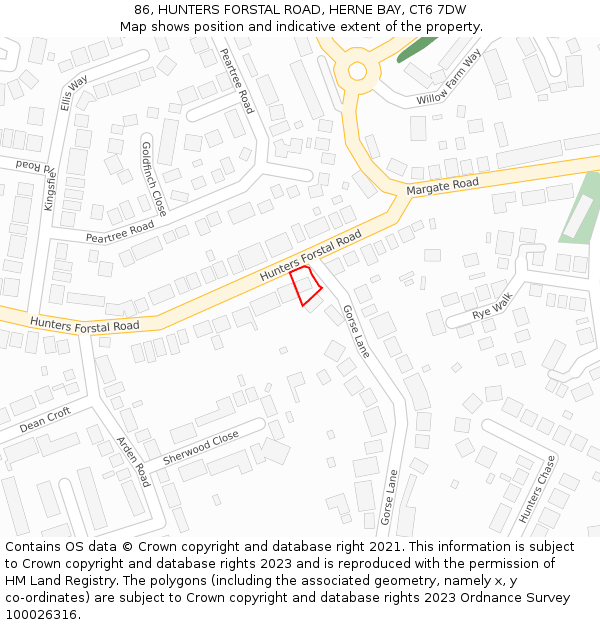 86, HUNTERS FORSTAL ROAD, HERNE BAY, CT6 7DW: Location map and indicative extent of plot