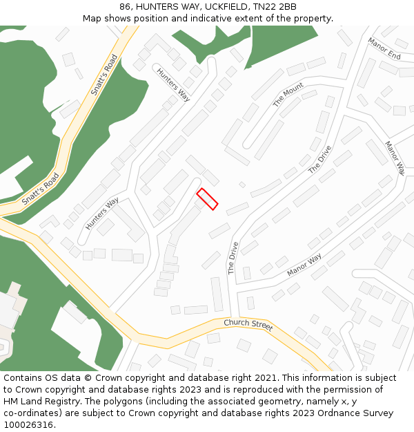 86, HUNTERS WAY, UCKFIELD, TN22 2BB: Location map and indicative extent of plot