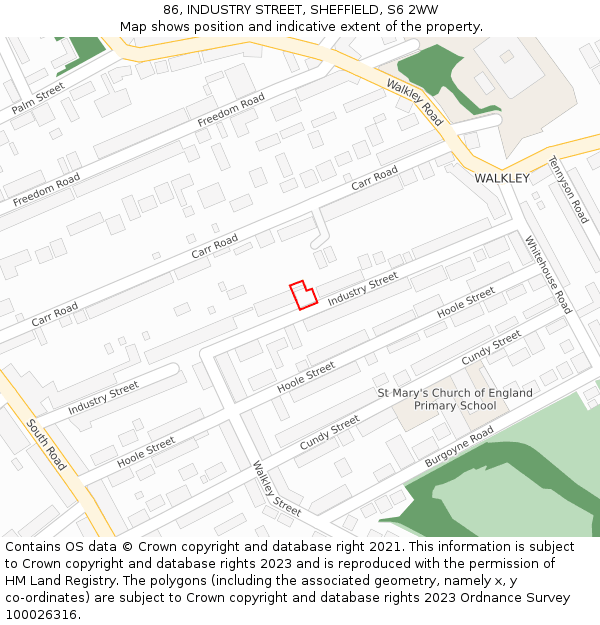 86, INDUSTRY STREET, SHEFFIELD, S6 2WW: Location map and indicative extent of plot