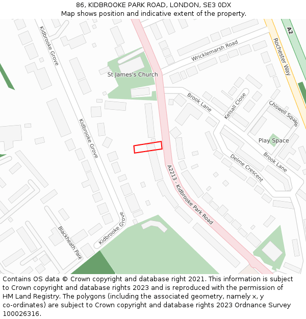 86, KIDBROOKE PARK ROAD, LONDON, SE3 0DX: Location map and indicative extent of plot