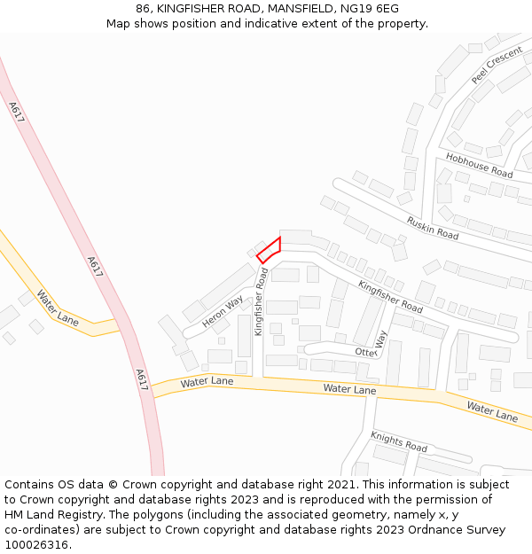 86, KINGFISHER ROAD, MANSFIELD, NG19 6EG: Location map and indicative extent of plot
