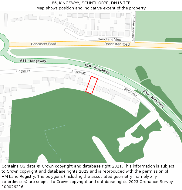 86, KINGSWAY, SCUNTHORPE, DN15 7ER: Location map and indicative extent of plot