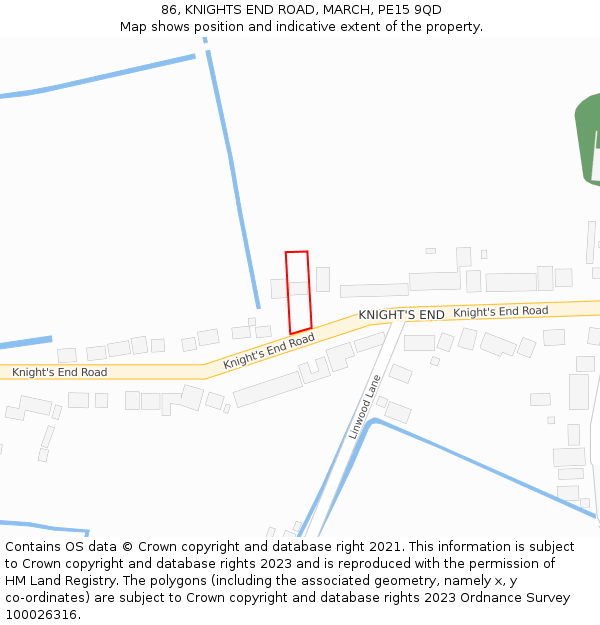 86, KNIGHTS END ROAD, MARCH, PE15 9QD: Location map and indicative extent of plot