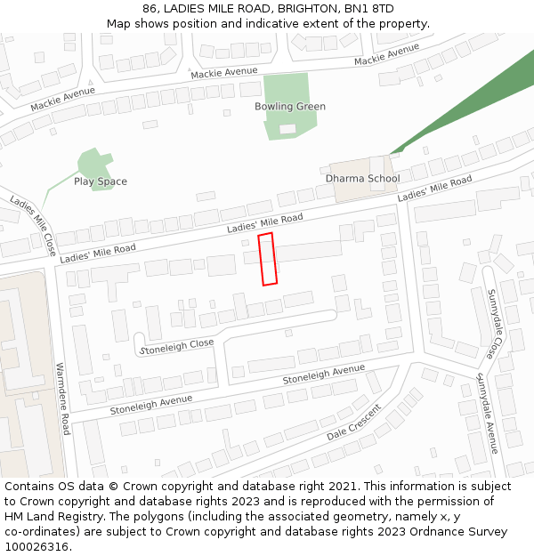 86, LADIES MILE ROAD, BRIGHTON, BN1 8TD: Location map and indicative extent of plot
