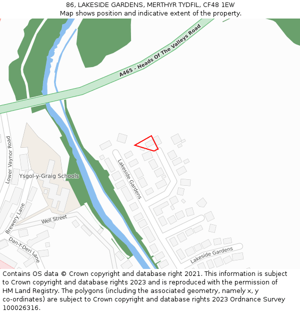 86, LAKESIDE GARDENS, MERTHYR TYDFIL, CF48 1EW: Location map and indicative extent of plot