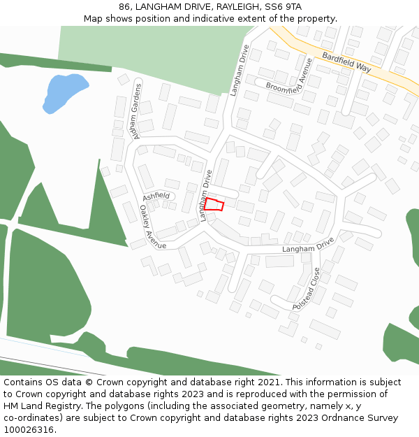 86, LANGHAM DRIVE, RAYLEIGH, SS6 9TA: Location map and indicative extent of plot