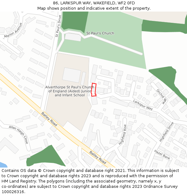 86, LARKSPUR WAY, WAKEFIELD, WF2 0FD: Location map and indicative extent of plot